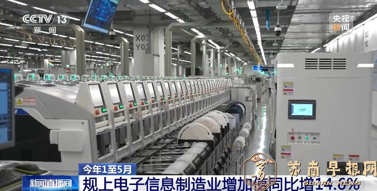 今年1至5月 规模以上电子信息制造业增加值同比增14.6%